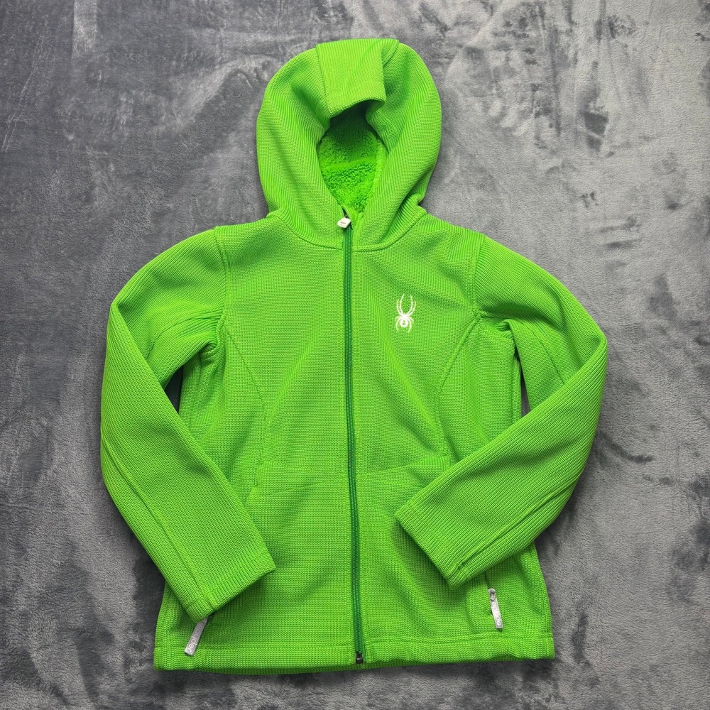 Spyder Women's Medium Neon Green Full Zip Fleece Jacket Hooded Outdoor Ski